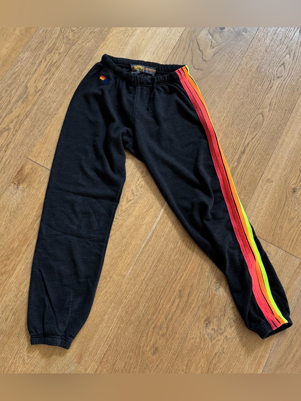 Aviator Nation dark charcoal w/ neon stripes sweats. Like new. Medium.